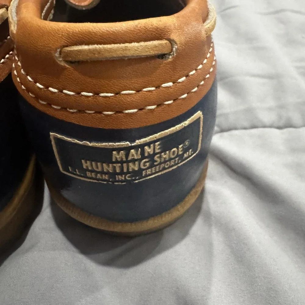 LL Bean Shoes Women's 8M Tan Blue Rubber Mocs Duck Low Boots Vtg Waterproof USA